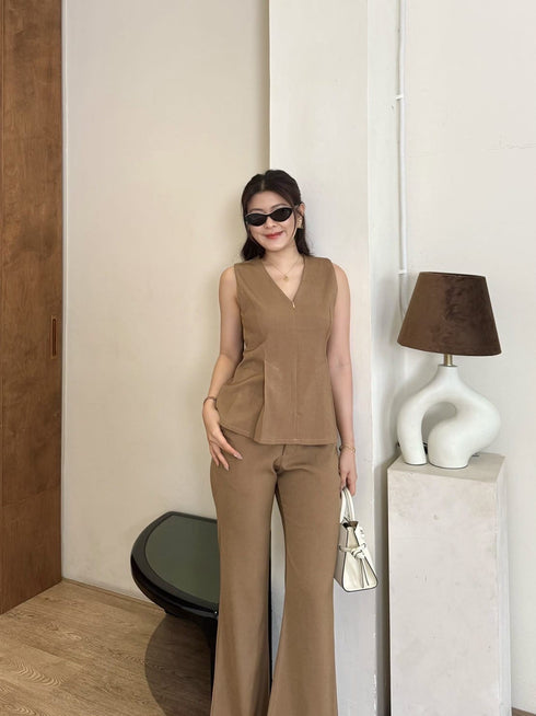 V-Neck Sleeveless Vest With Trousers sets